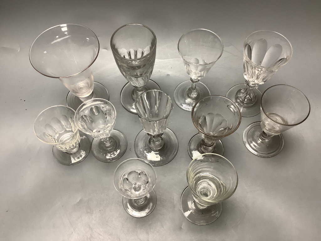 Eleven various 18th/19th century wine and liqueur glasses